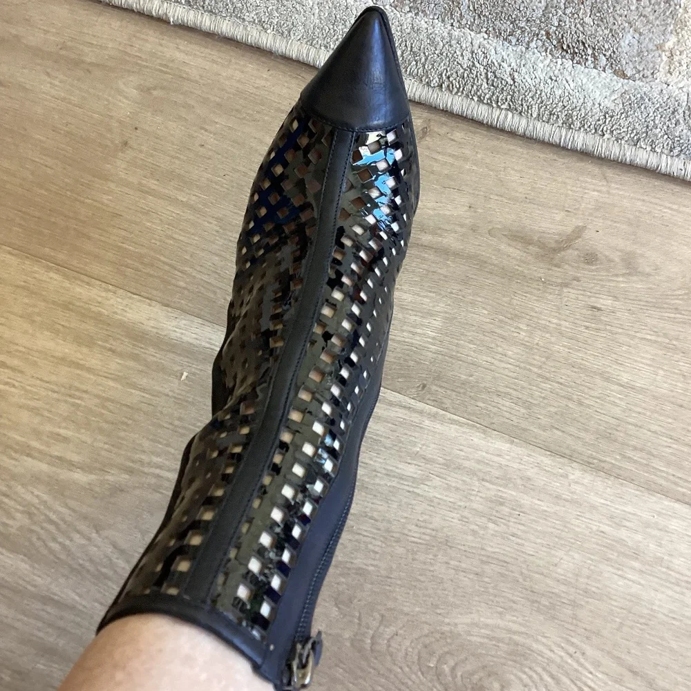 REDUCED Reed Krakoff 37.5 EU 7 US Black Perforated Patent Leather Ankle Boots